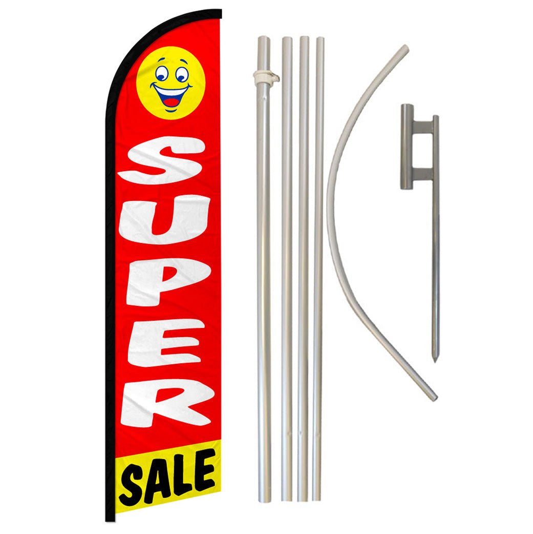 Super Sale (Happy Face) Windless Banner Flag & Pole Kit - Flags Importer