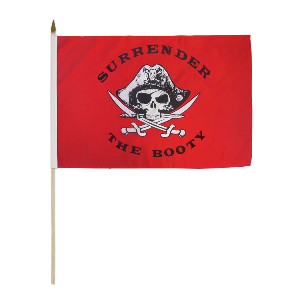 Surrender the Booty (Red) Pirate 12x18in Stick Flag - Flags Importer