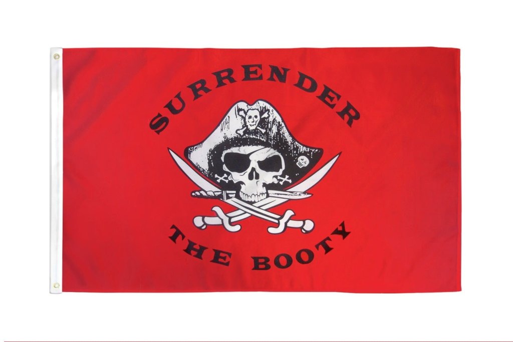 Surrender The Booty (Red) Pirate Flag 2x3ft Poly - Flags Importer