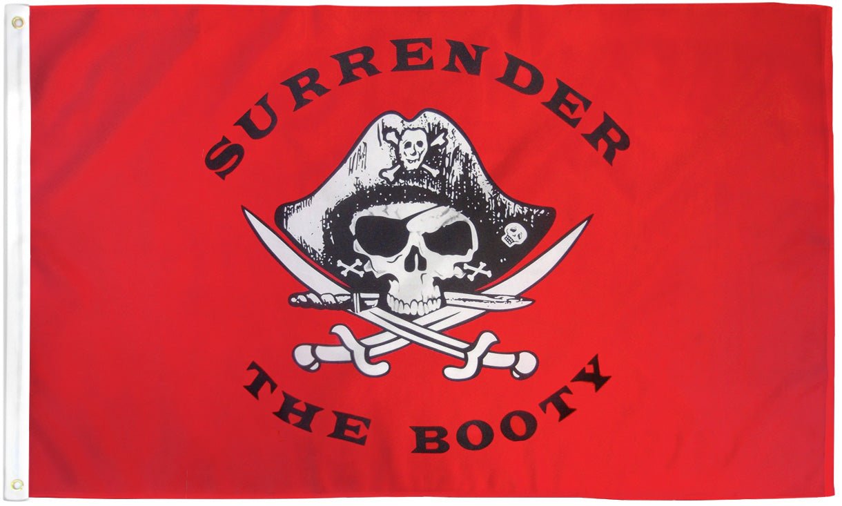 Surrender The Booty (Red) Pirate Flag 2x3ft Poly - Flags Importer