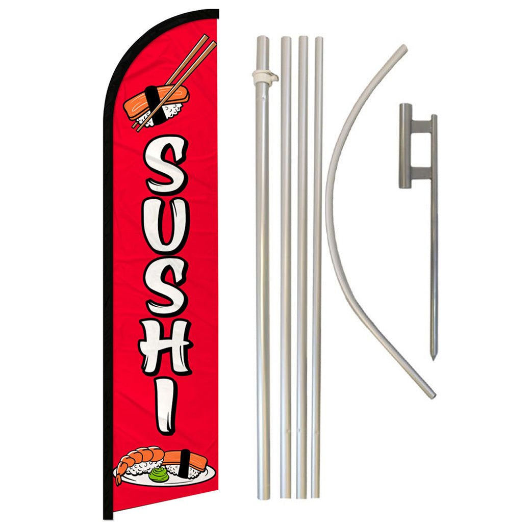 Sushi (Solid Red) Windless Banner Flag & Pole Kit - Flags Importer