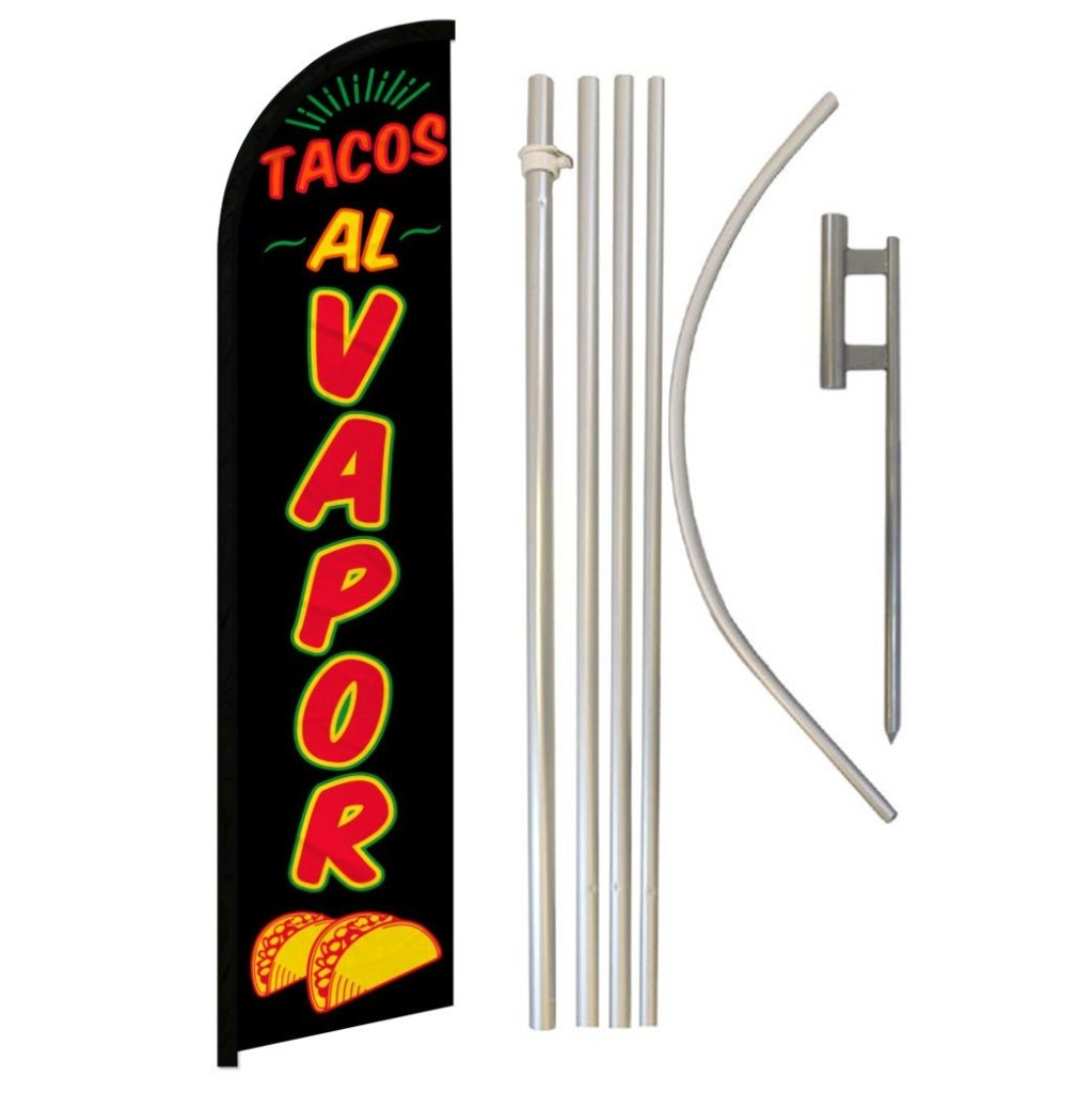 Tacos Al Vapor Windless Banner Flag & Pole Kit - Flags Importer