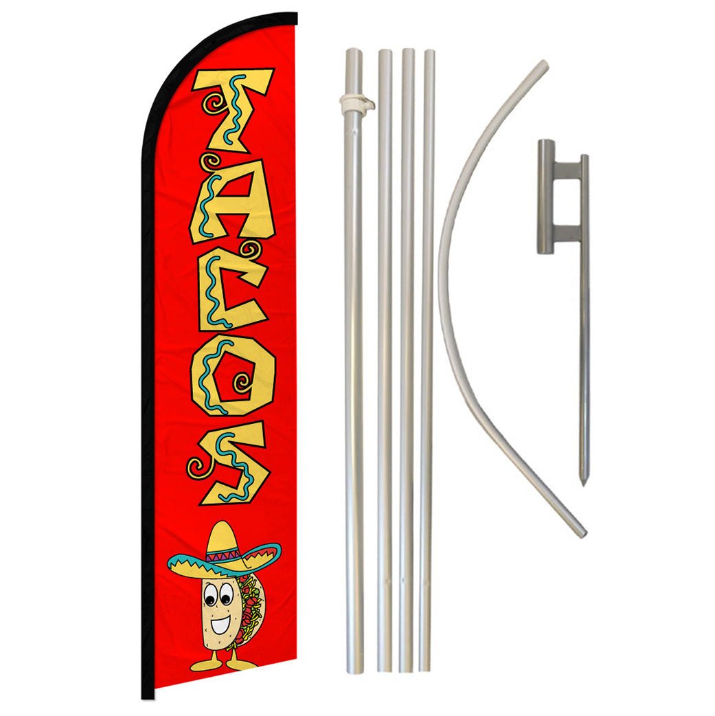 Tacos (Red) Windless Banner Flag & Pole Kit - Flags Importer