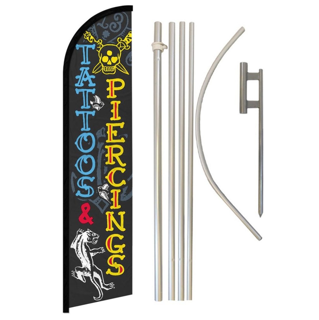 Tattoos & Piercings Windless Banner Flag & Pole Kit - Flags Importer