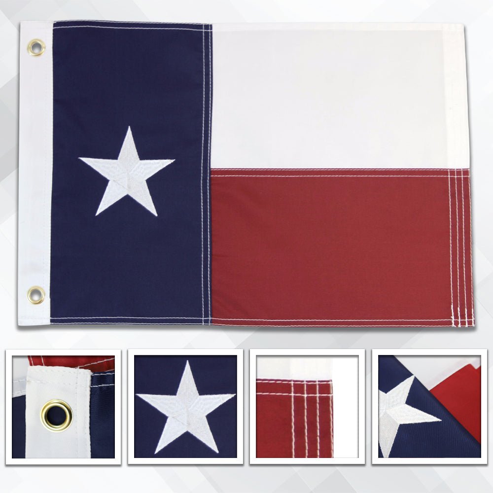 Texas 12x18in Grommeted Embroidered Flag - Flags Importer