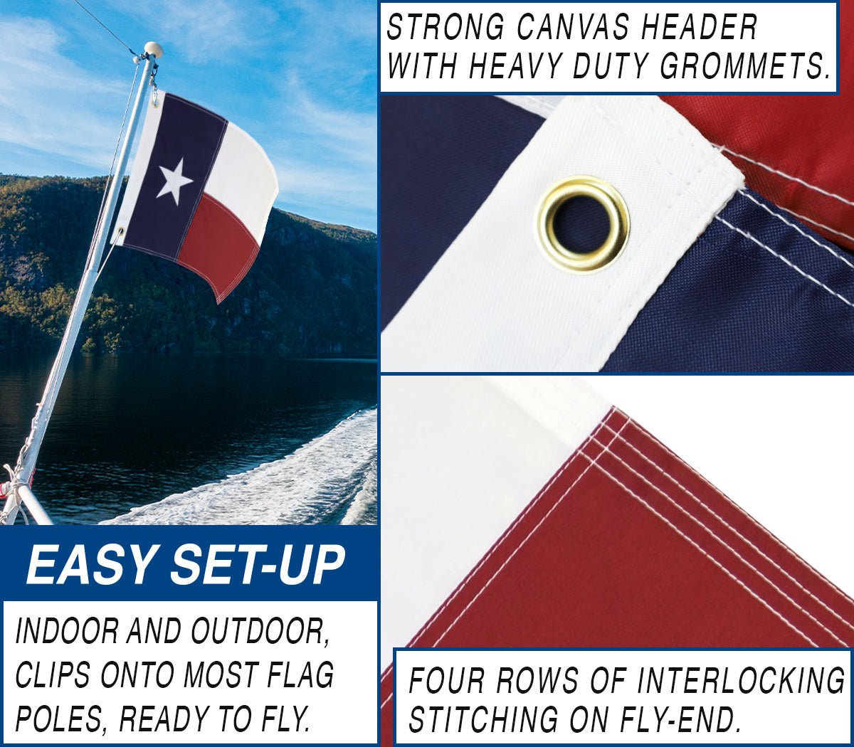 Texas 12x18in Grommeted Embroidered Flag - Flags Importer