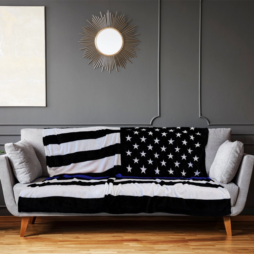 Thin Blue Line Soft Plush 50x60in Blanket - Flags Importer