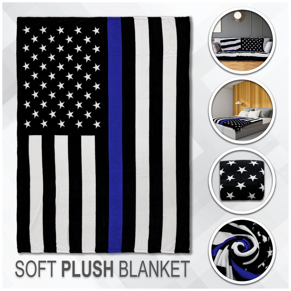 Thin Blue Line Soft Plush 50x60in Blanket - Flags Importer