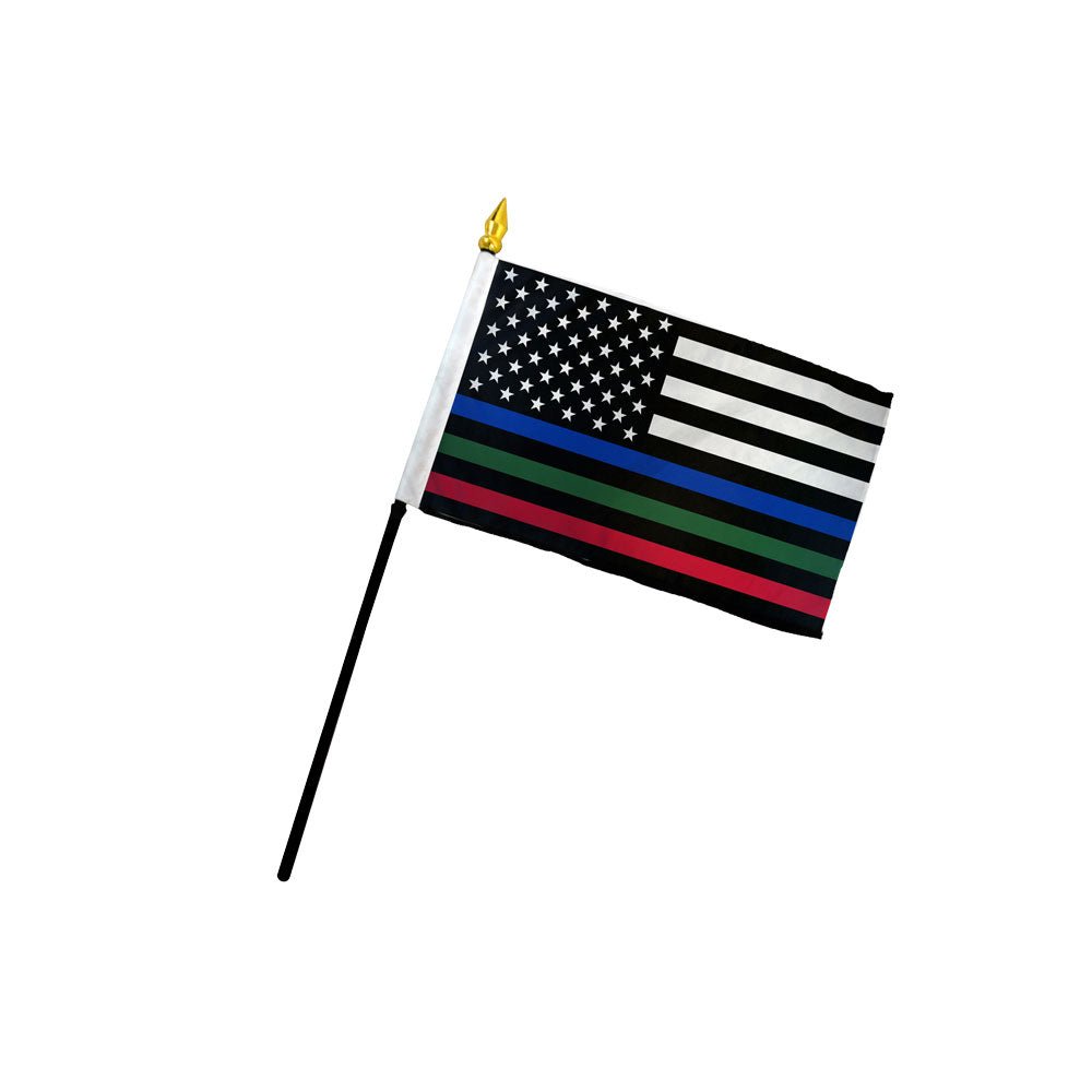 Thin Blue/Green/Red Line USA 4x6in Stick Flag - Flags Importer