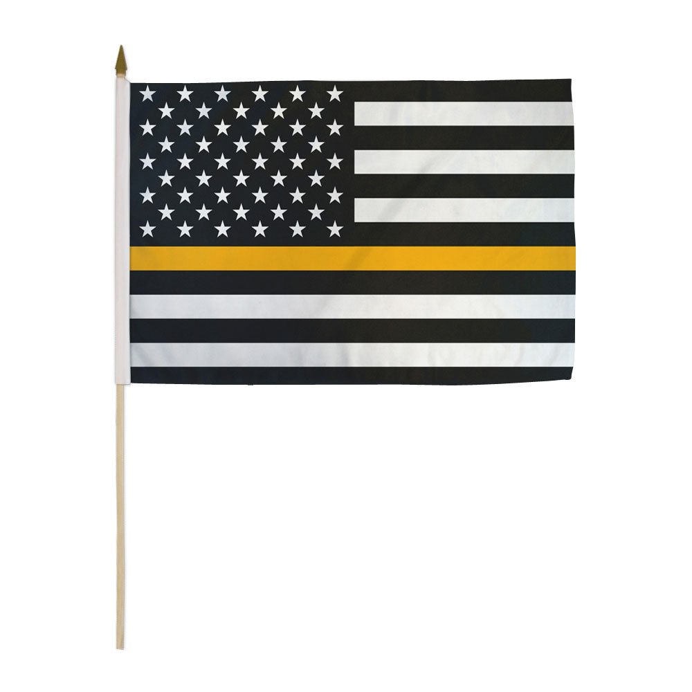 Thin Gold Line USA 12x18in Stick Flag - Flags Importer