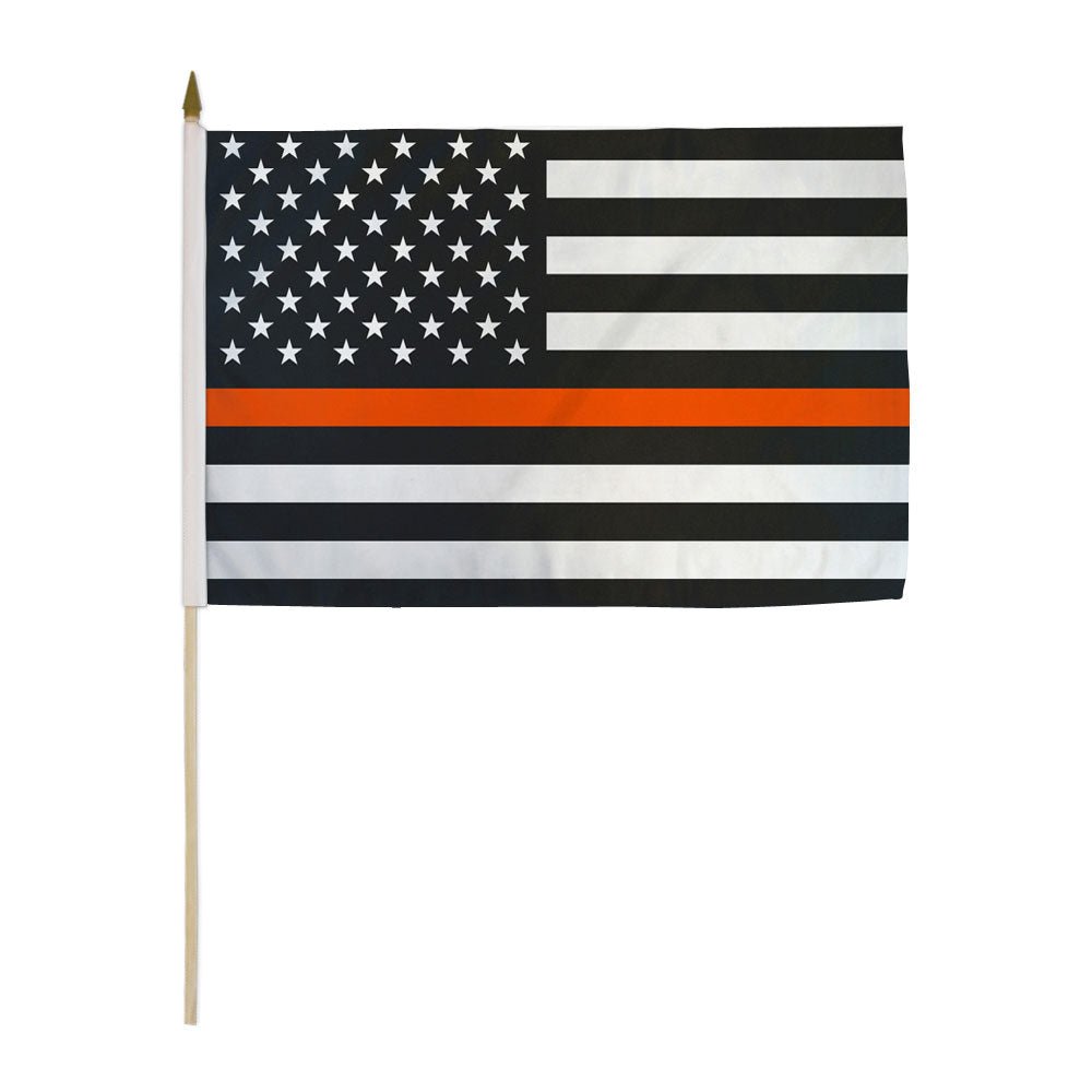 Thin Orange Line USA 12x18in Stick Flag - Flags Importer