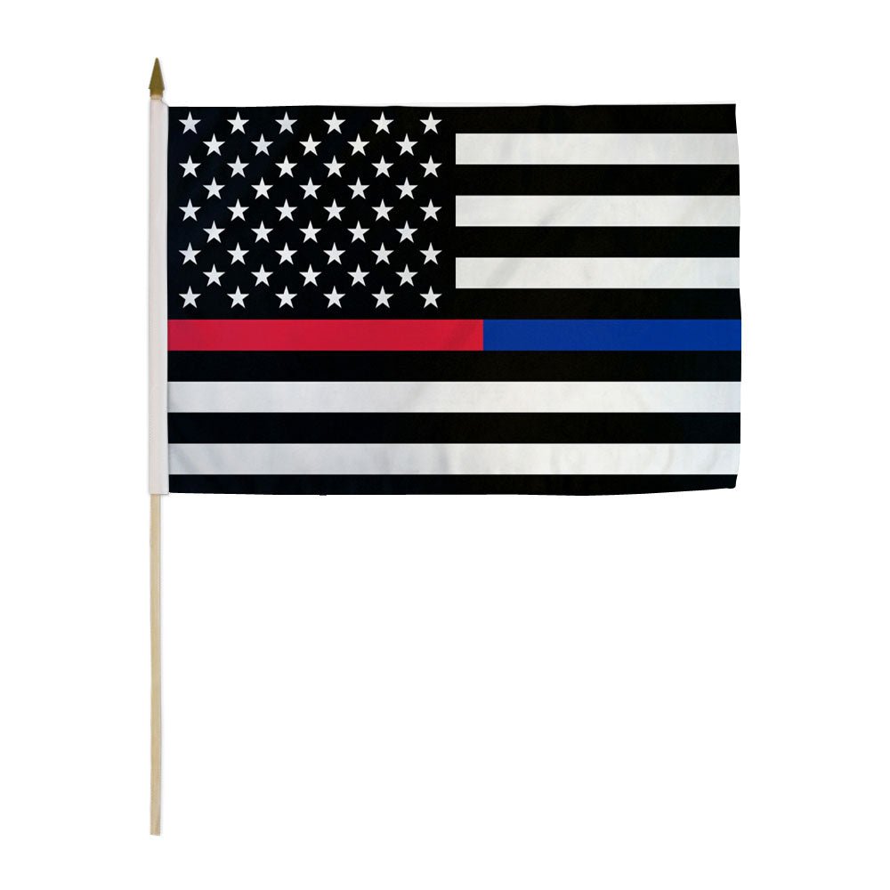 Thin Red/Blue Line USA 12x18in Stick Flag - Flags Importer