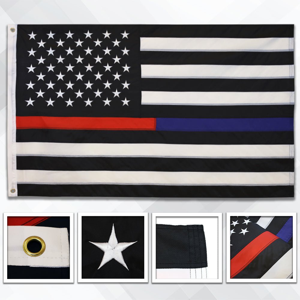 Thin Red/Blue Line USA Embroidered Flag 3x5ft - Flags Importer