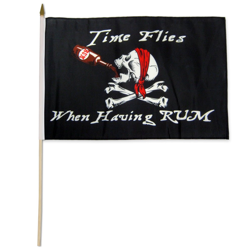 Time Flies When Having Rum Pirate 12x18in Stick Flag - Flags Importer