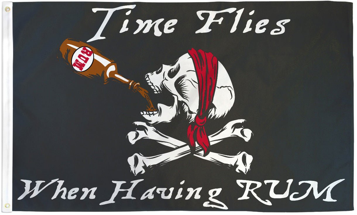 Time Flies When Having Rum Pirate Flag 3x5ft Poly - Flags Importer