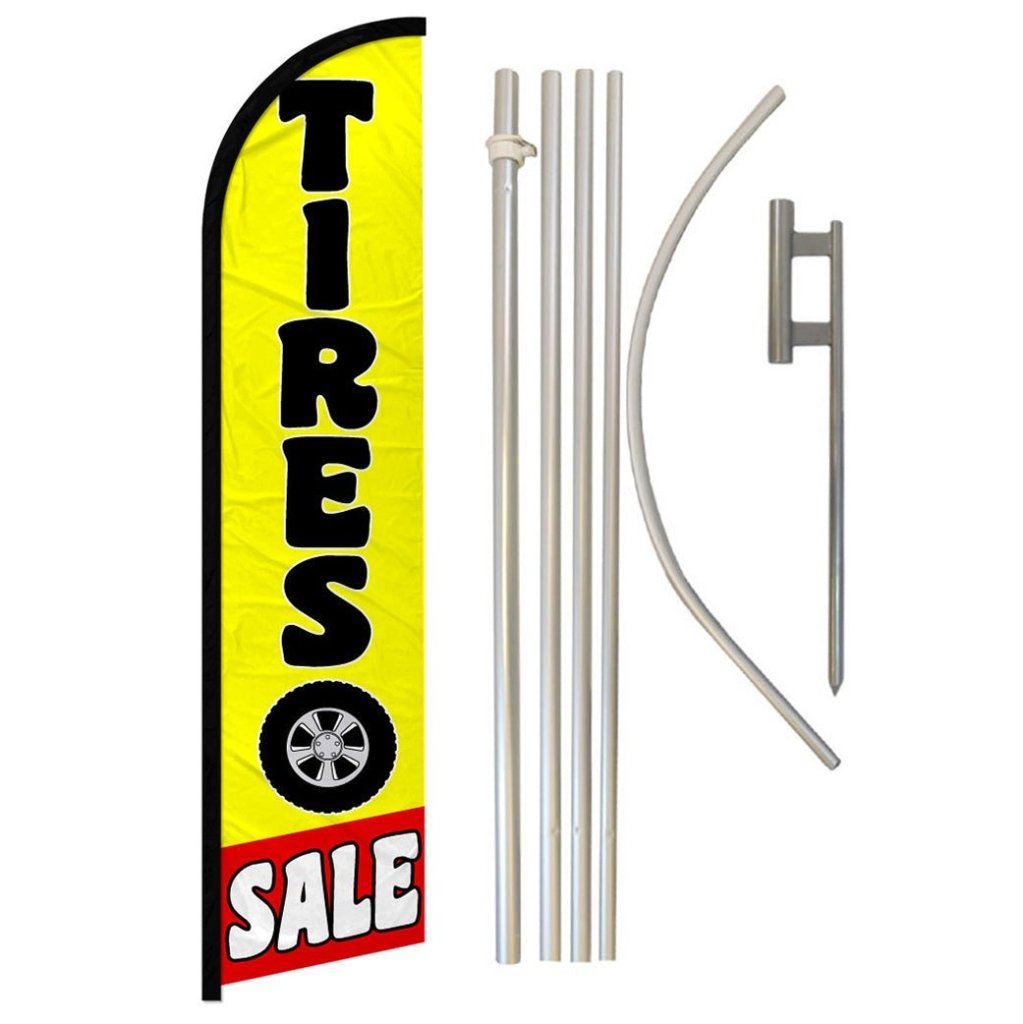 Tires Sale (Red & Yellow) Windless Banner Flag & Pole Kit - Flags Importer