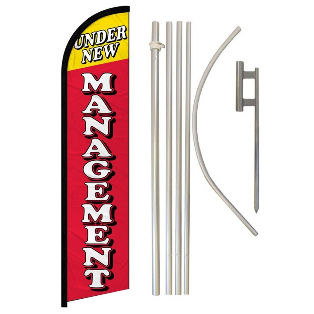 Under New Management Windless Banner Flag & Pole Kit - Flags Importer