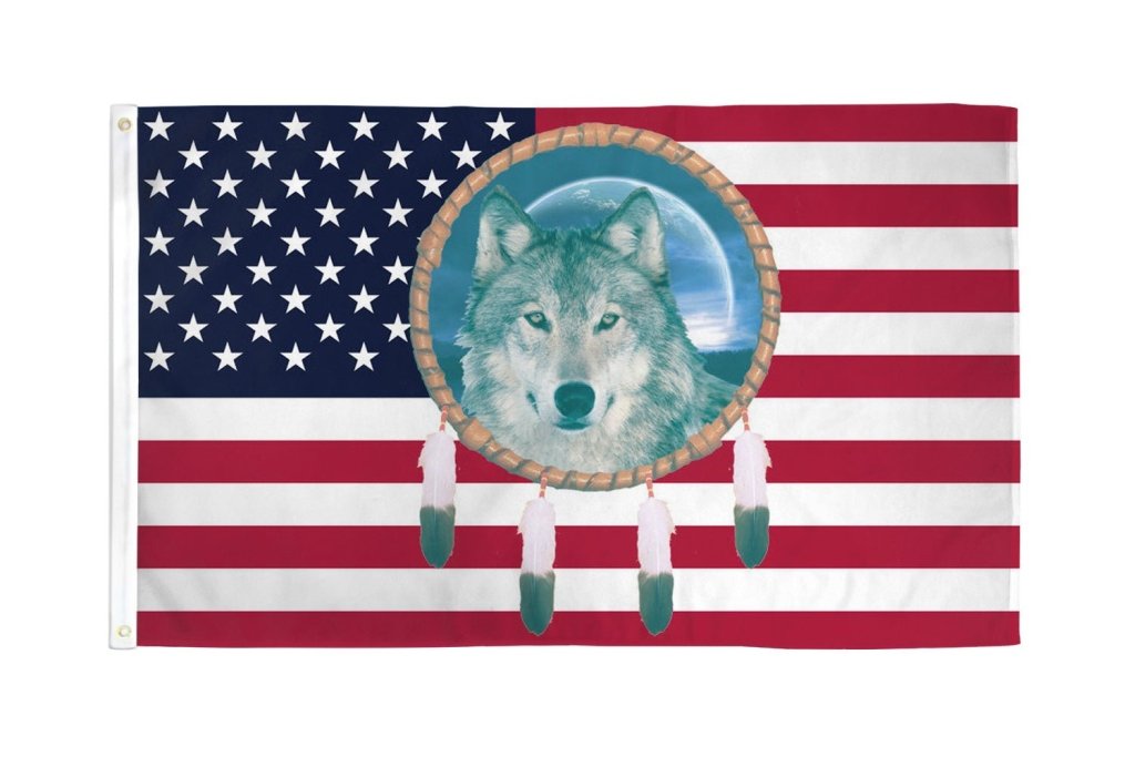 USA Dream Catcher Wolf Flag 3x5ft Poly - Flags Importer