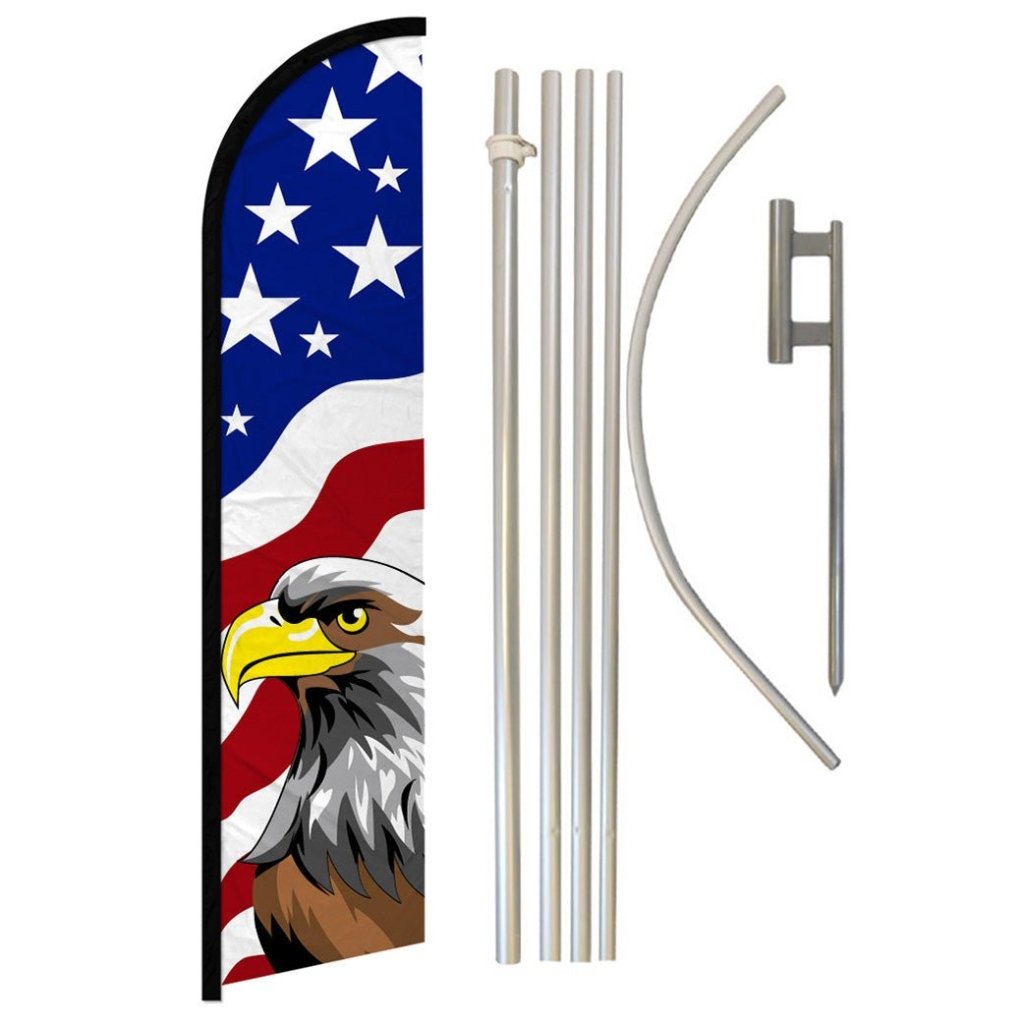 USA Eagle Windless Banner Flag & Pole Kit - Flags Importer