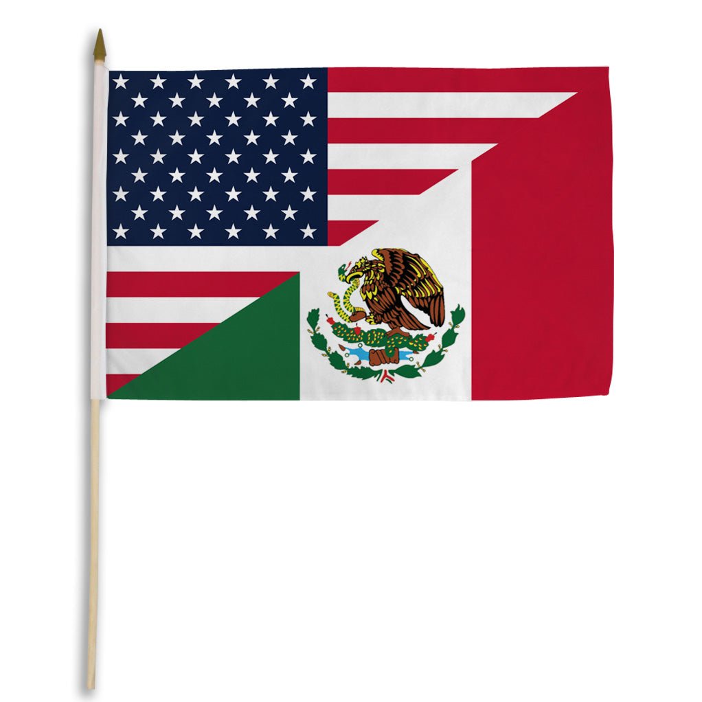 USA/Mexico Combination 12x18in Stick Flag - Flags Importer