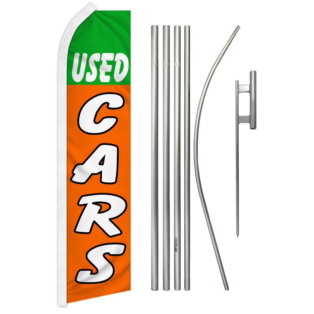 Used Cars (Green & Orange) Super Flag & Pole Kit - Flags Importer