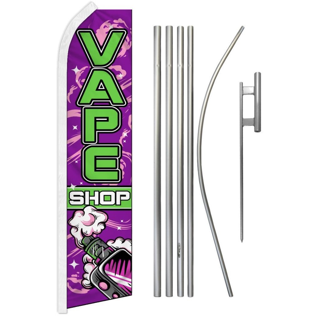 Vape Shop (Purple & Green) Super Flag & Pole Kit - Flags Importer