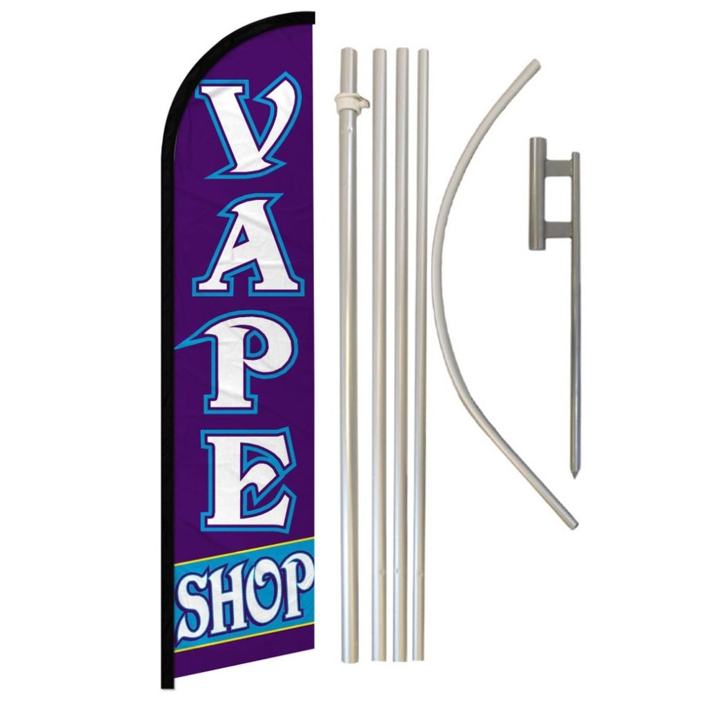 Vape Shop (Purple) Windless Banner Flag & Pole Kit - Flags Importer