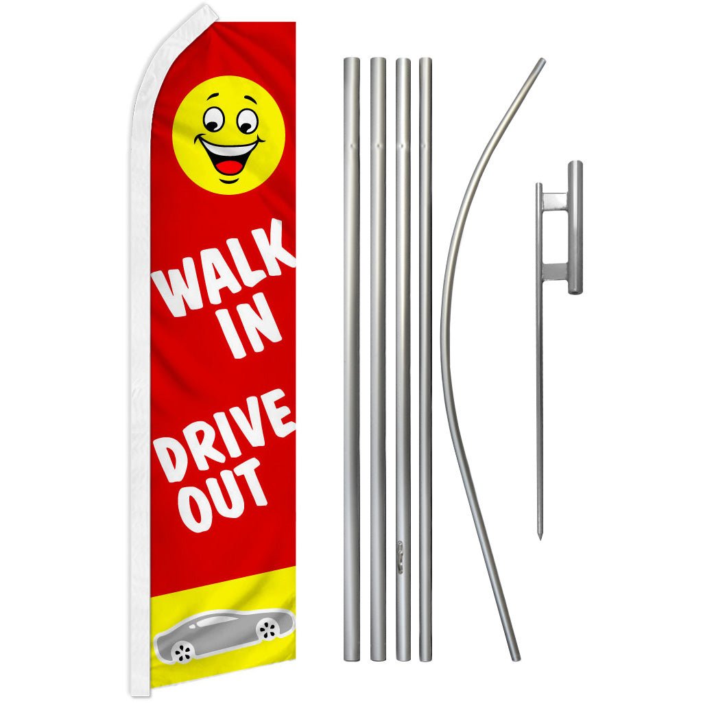 Walk In Drive Out (Red) Super Flag & Pole Kit - Flags Importer