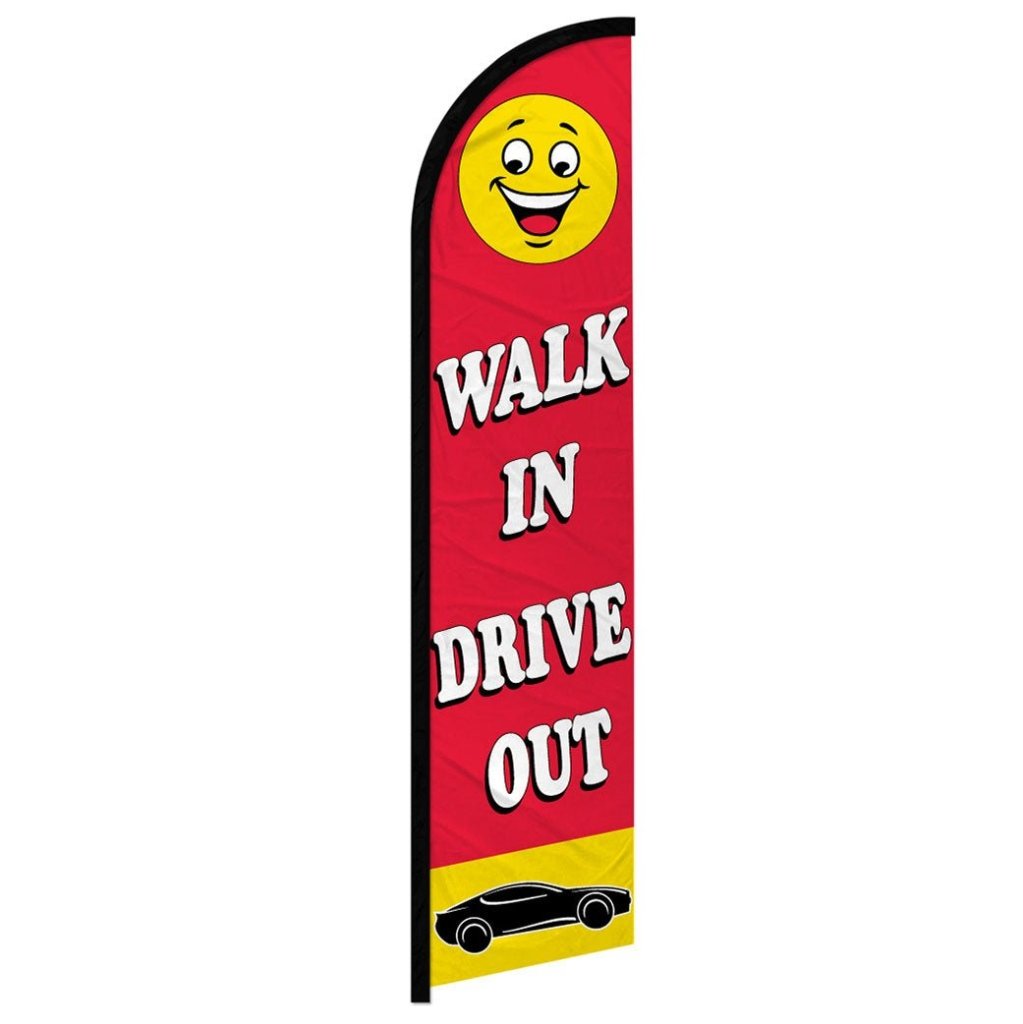 Walk In Drive Out (Red) Windless Banner Flag - Flags Importer