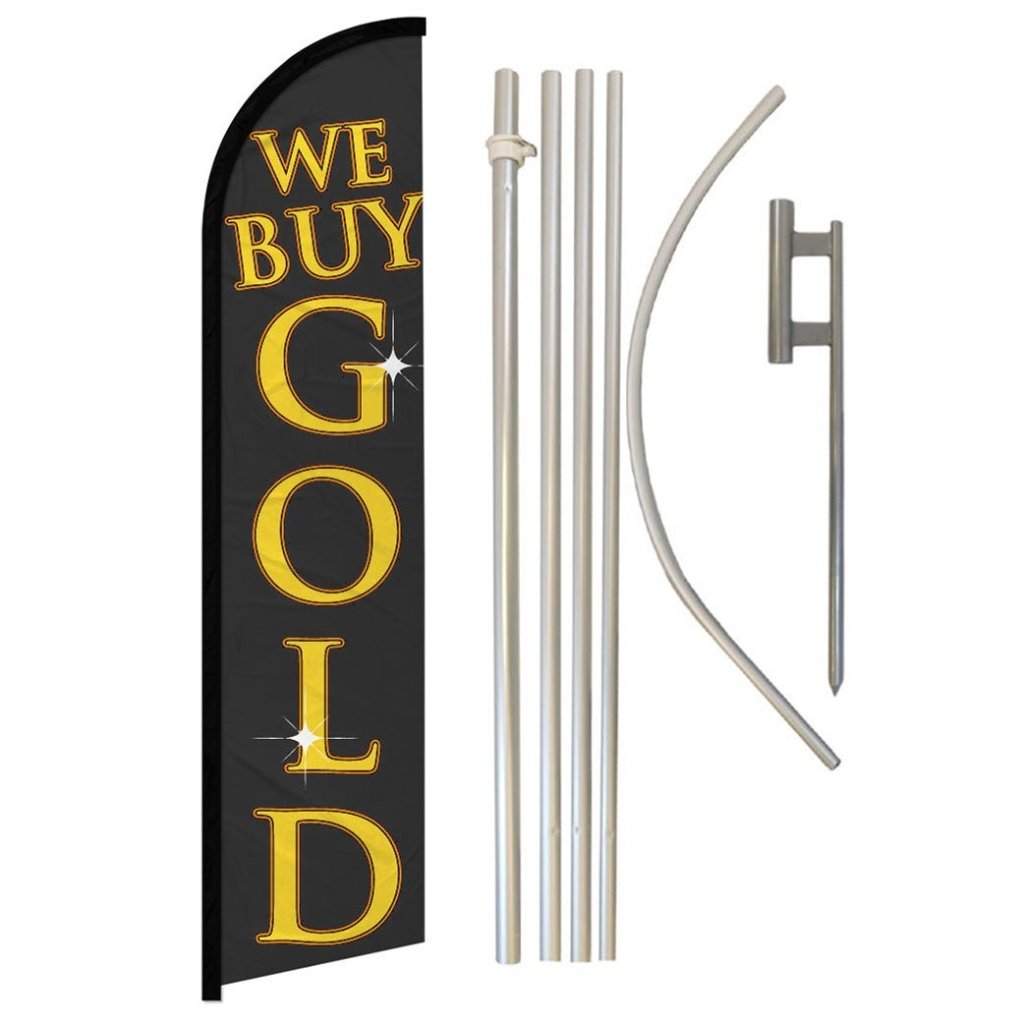 We Buy Gold (Black) Windless Banner Flag & Pole Kit - Flags Importer