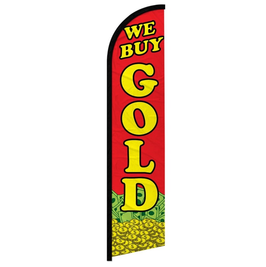 We Buy Gold (Red) Windless Banner Flag - Flags Importer