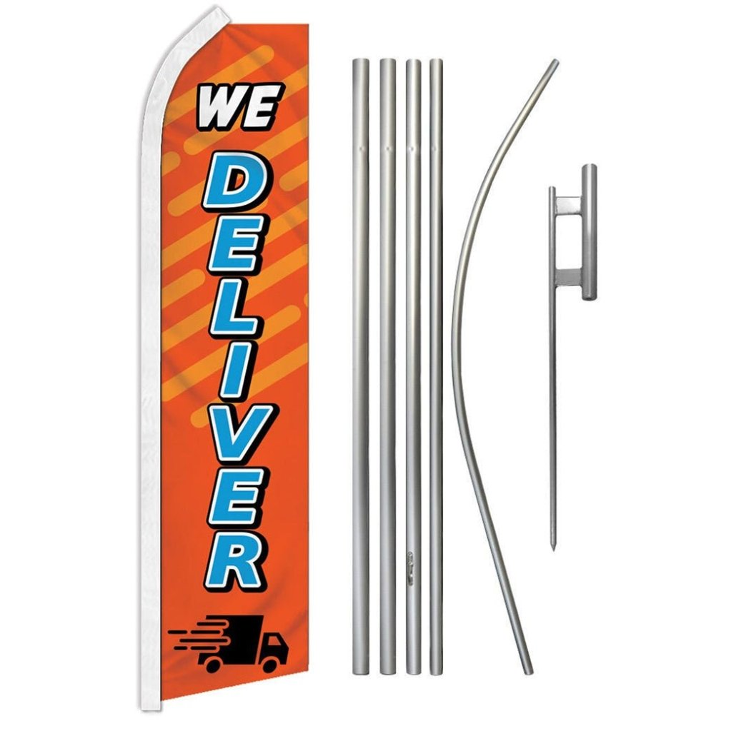 We Deliver (Orange & Blue) Super Flag & Pole Kit - Flags Importer