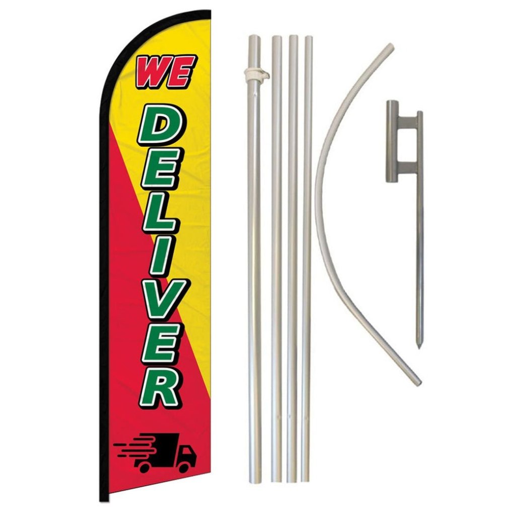 We Deliver (Red & Yellow) Windless Banner Flag & Pole Kit - Flags Importer