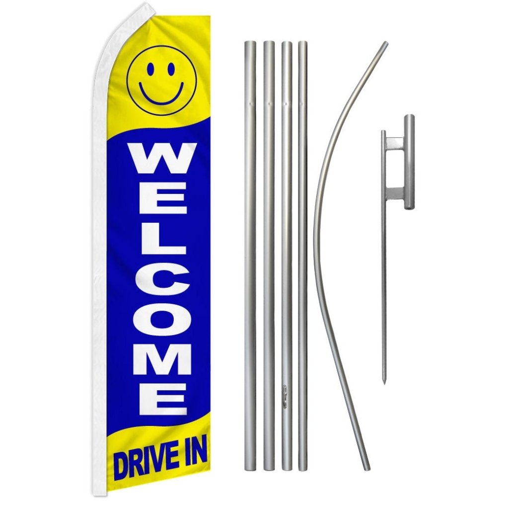 Welcome Drive In Super Flag & Pole Kit - Flags Importer