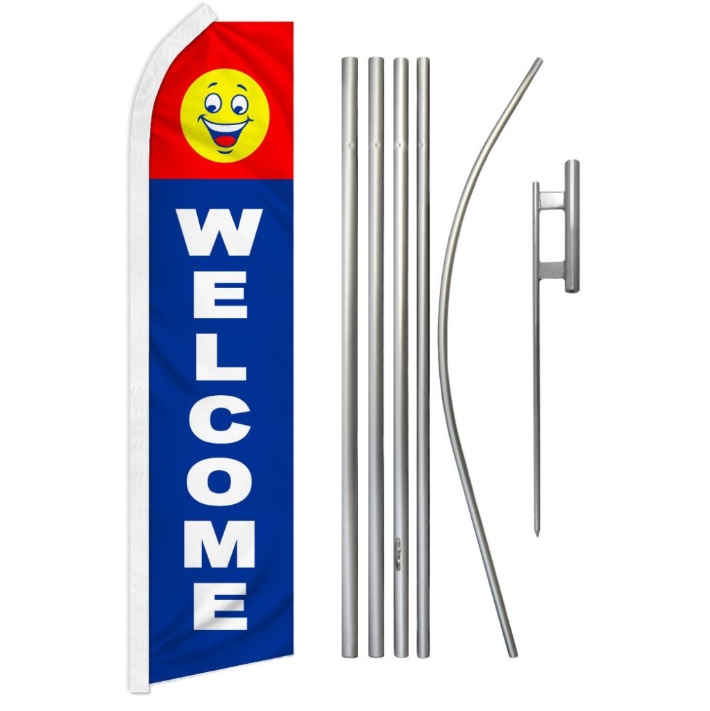 Welcome (Happy Face) Super Flag & Pole Kit - Flags Importer