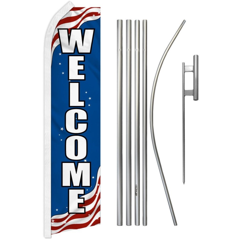 Welcome (Patriotic) Super Flag & Pole Kit - Flags Importer