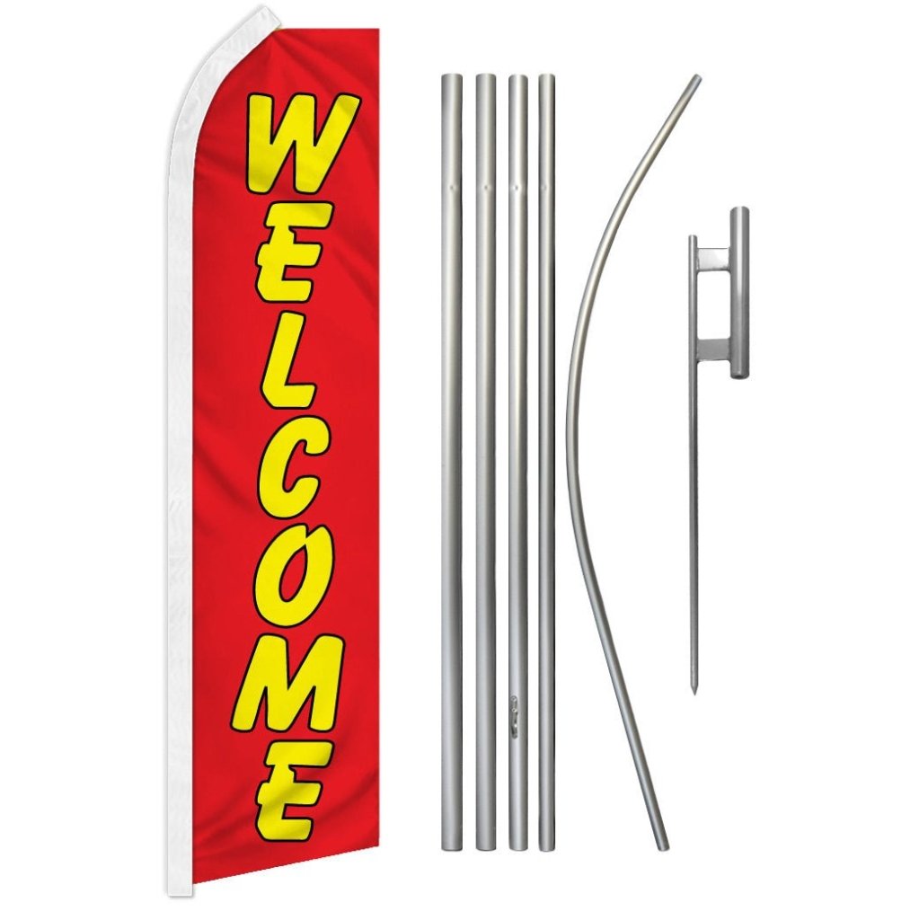 Welcome (Red & Yellow) Super Flag & Pole Kit - Flags Importer