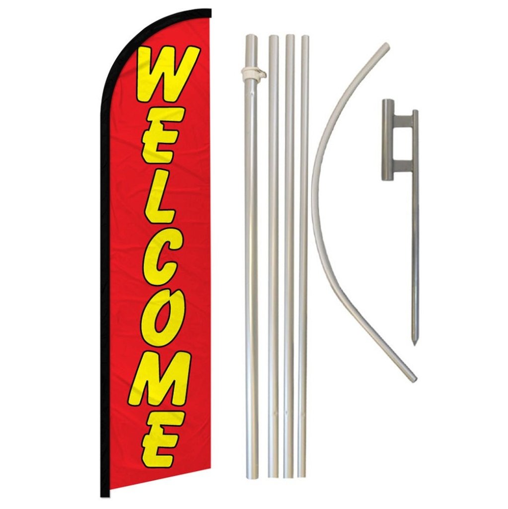 Welcome (Red & Yellow) Windless Banner Flag & Pole Kit - Flags Importer