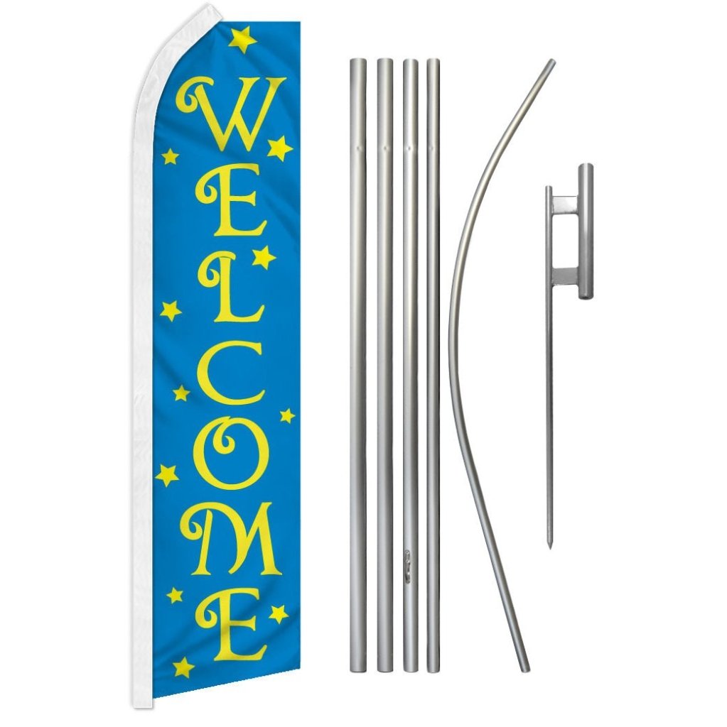 Welcome (Stars Blue) Super Flag & Pole Kit - Flags Importer