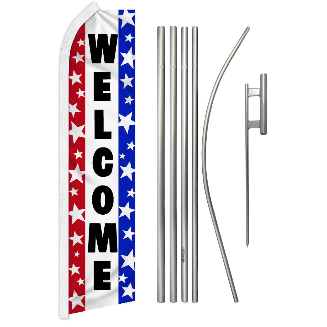 Welcome (Stars RWB) Super Flag & Pole Kit - Flags Importer