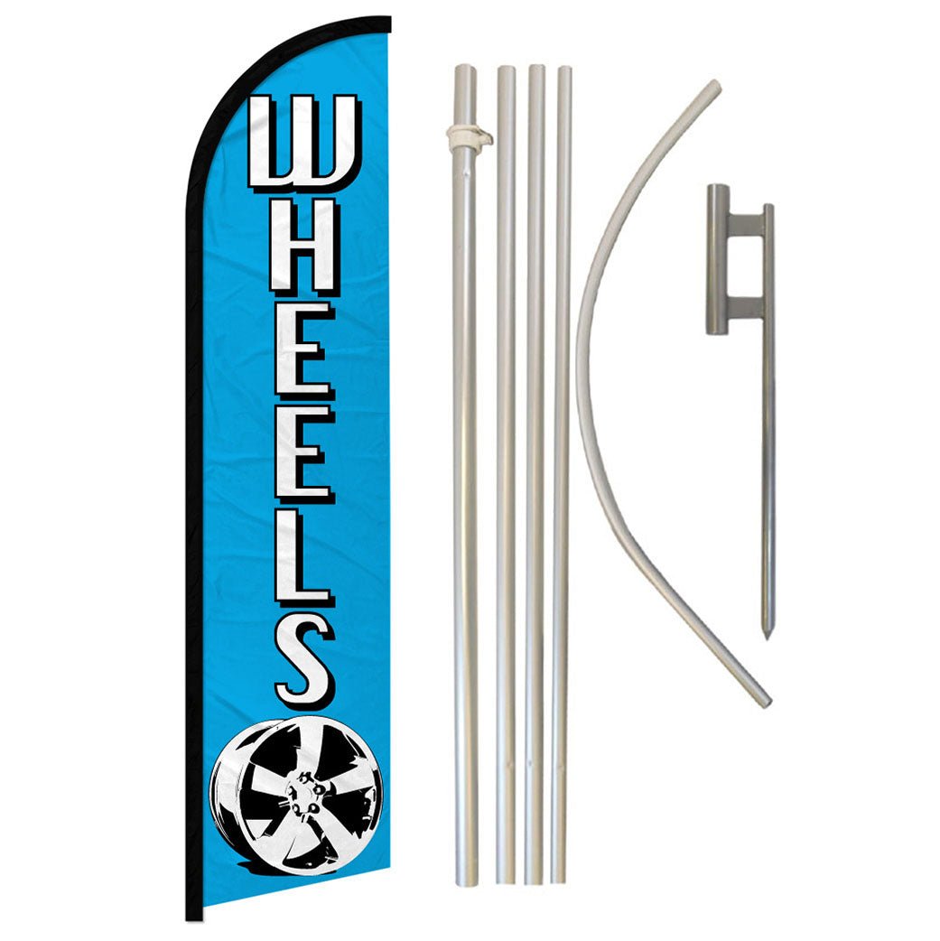 Wheels (Blue) Windless Banner Flag & Pole Kit - Flags Importer