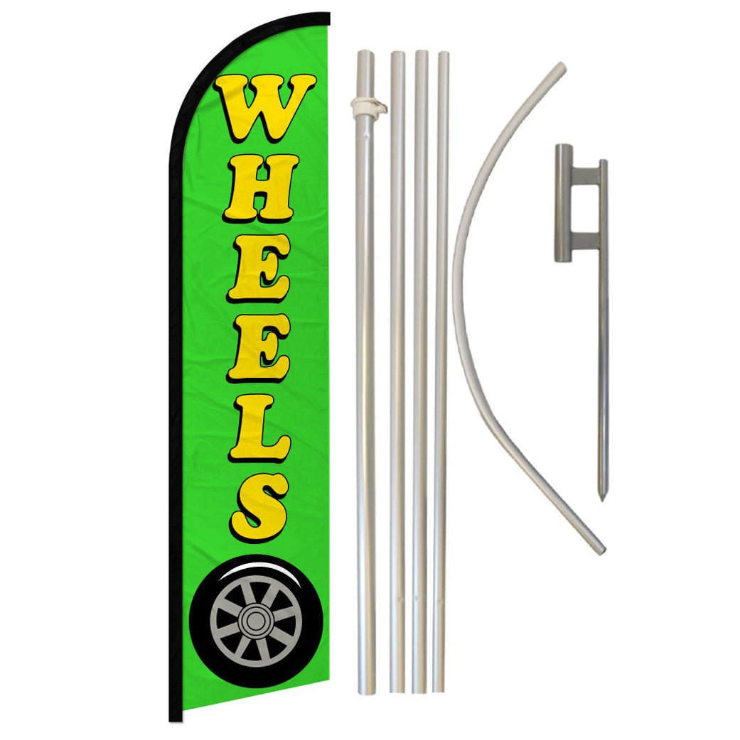 Wheels (Green) Windless Banner Flag & Pole Kit - Flags Importer