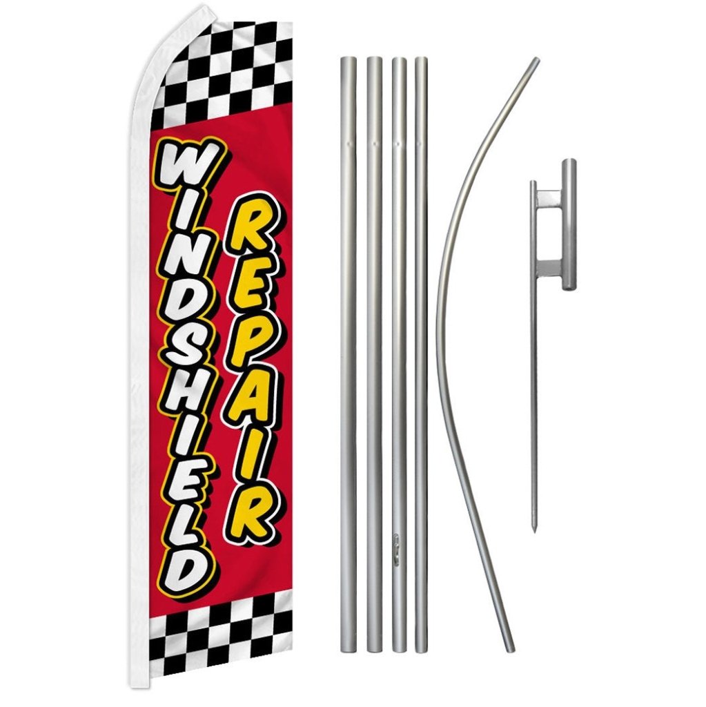 Windshield Repair (Red Checkered) Super Flag & Pole Kit - Flags Importer