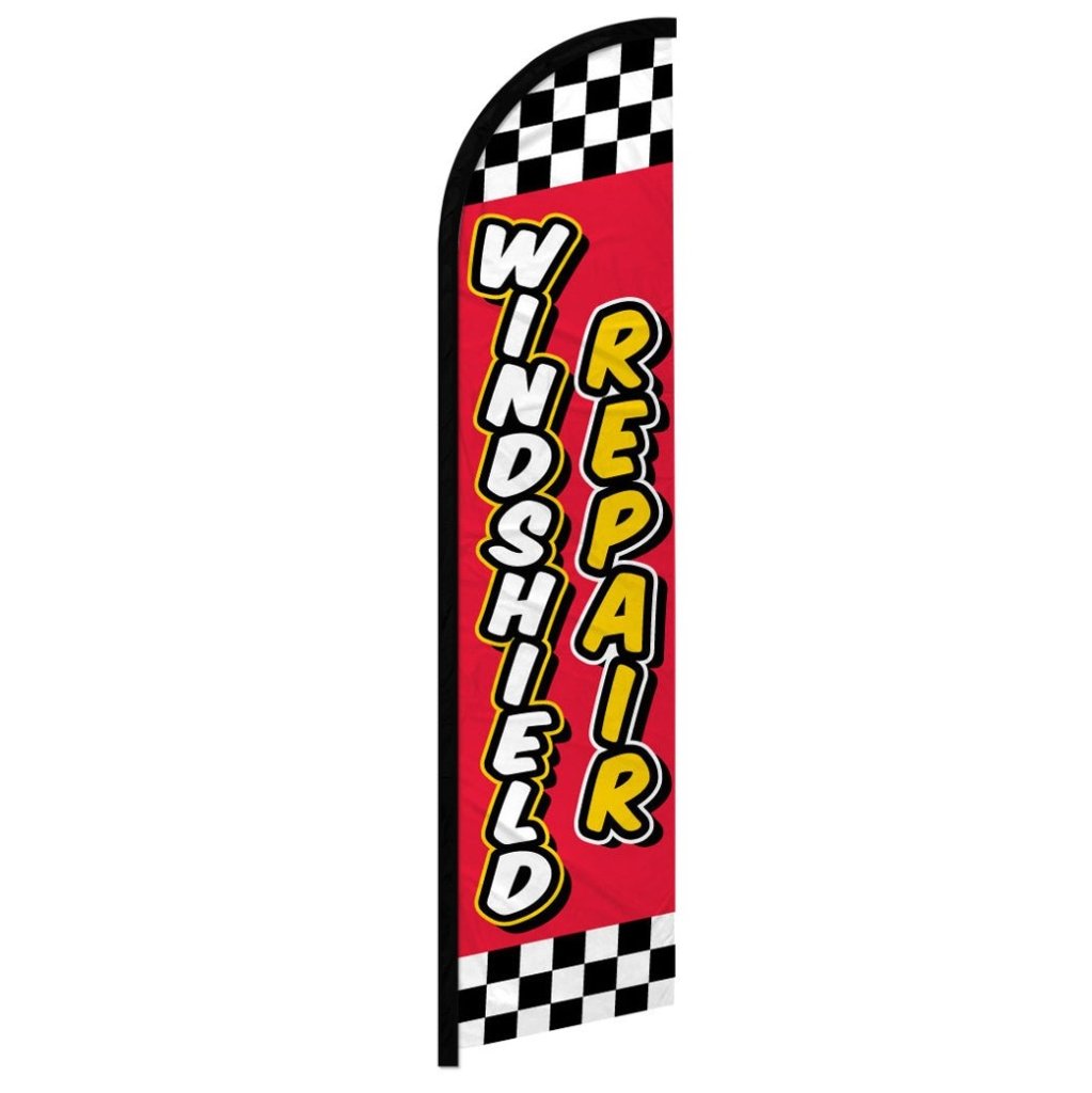 Windshield Repair (Red Checkered) Windless Banner Flag - Flags Importer