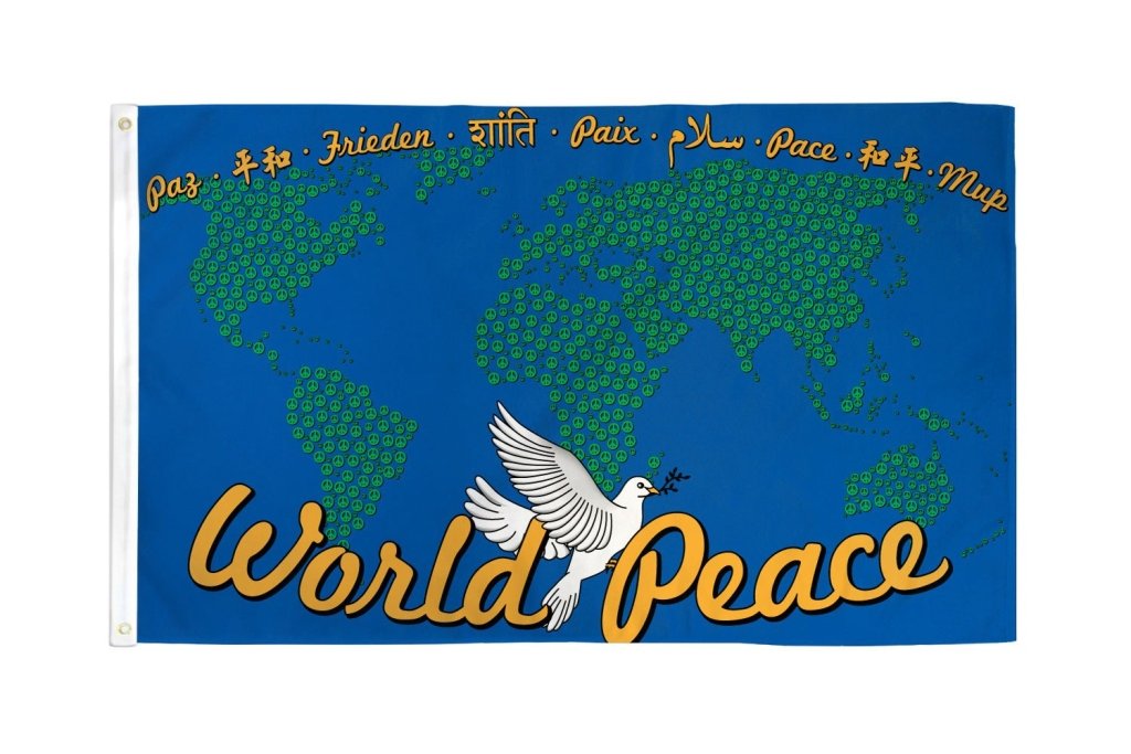 World Peace (Map Blue) Flag 3x5ft Poly - Flags Importer