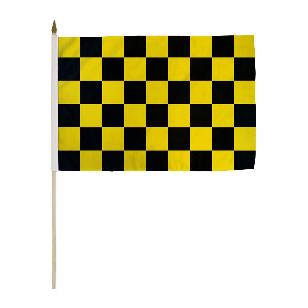 Yellow & Black Checkered 12x18in Stick Flag - Flags Importer