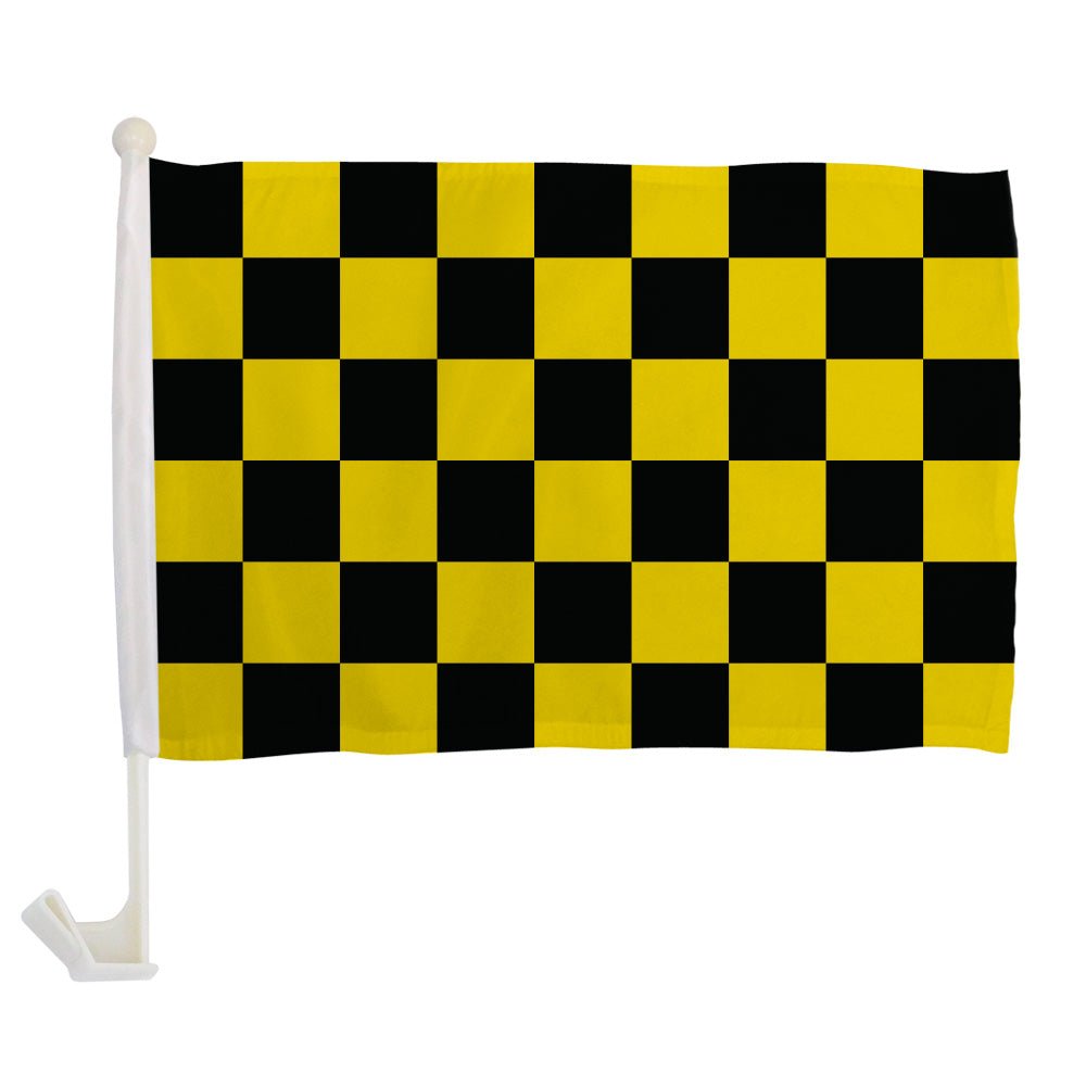 Yellow & Black Checkered Single - Sided Car Flag - Flags Importer