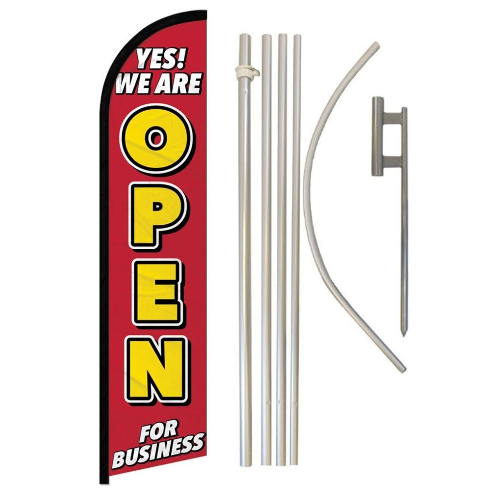 Yes! We Are Open Windless Banner Flag & Pole Kit - Flags Importer