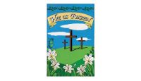 Easter Crosses Garden Printed Polyester Garden Flag 24in by 36in shown on pole